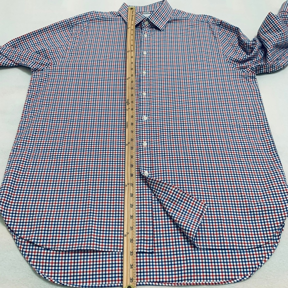 Charles Tyrwhitt Shirt Men's 18/35 Red Blue Check Long Sleeve Classic Fit Cotton - Picture 10 of 11